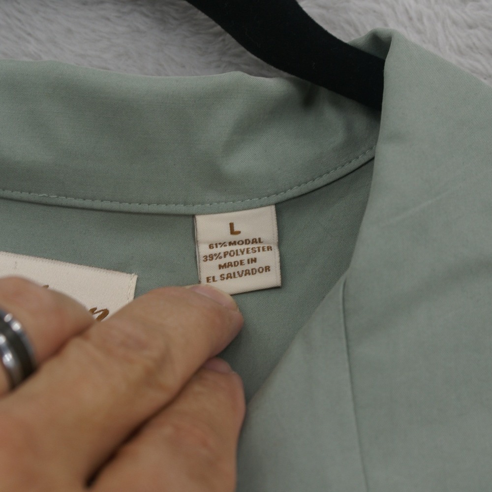 Caribbean Mens Large Sage Green Modal Blend Camp Collar Short Sleeve Button Down - Picture 4 of 7